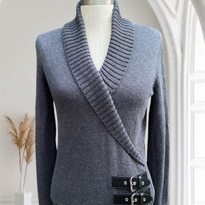 MICHAEL KORS WOMENS SHAWLNECK KNIT SWEATER WITH BUCKLES SIZE M